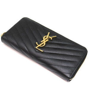 SAINT LAURENT Zip Long Wallet Leather Black